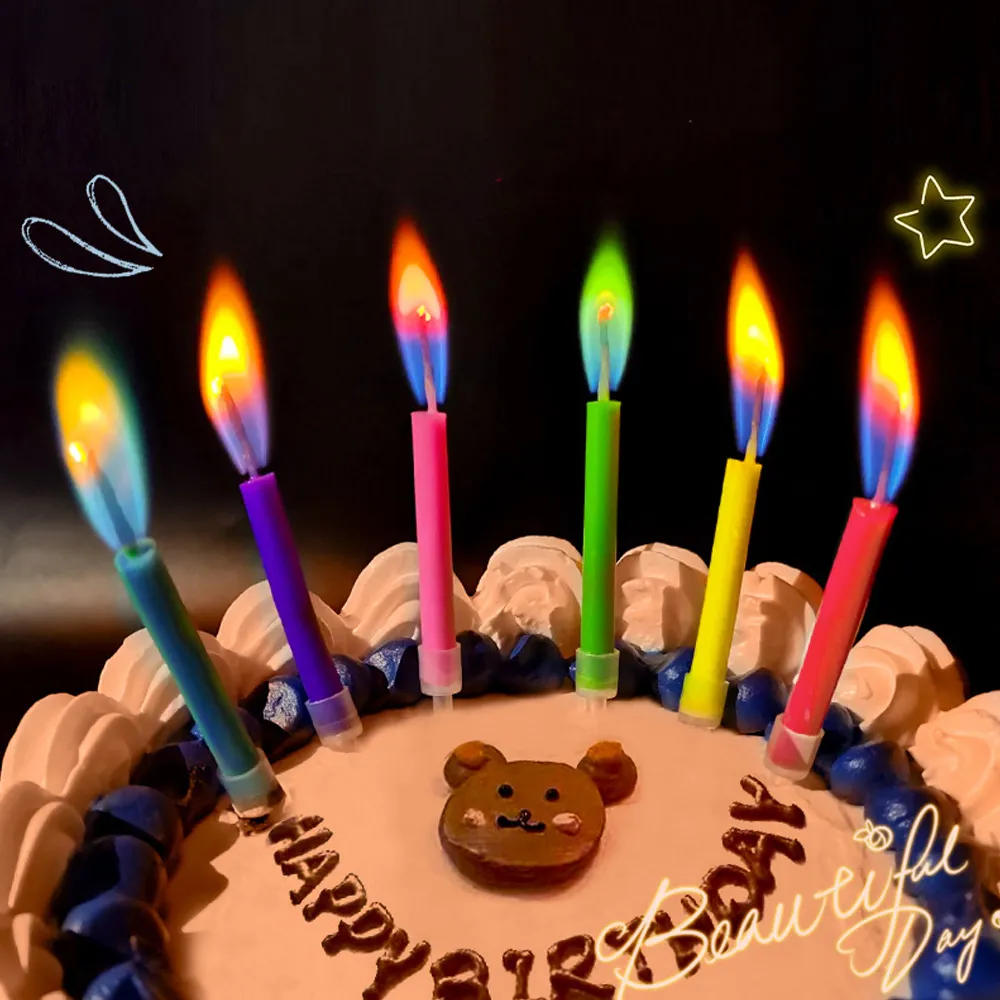 【六分埔禮品】彩色火焰蛋糕裝飾生日蠟燭-6入一組(ins網紅慶生拍照派對蛋糕生日蠟燭裝飾)