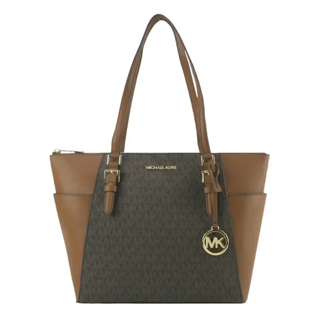 【Michael Kors】CHARLOTTE雙口袋滿版托特包(大/咖)