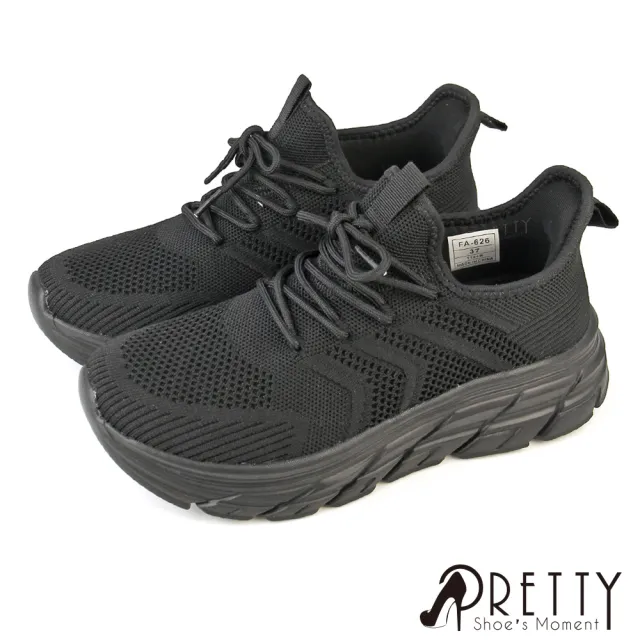 【Pretty】女鞋 運動鞋 休閒鞋 健走鞋 輕量 厚底(白色、黑色)
