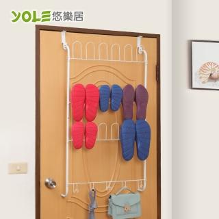 【YOLE 悠樂居】多功能碳鋼鞋架掛鉤門後掛架-白#1326018(室內鞋架 多功能掛勾架 門後收納)