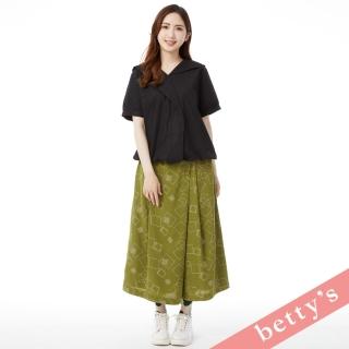 【betty’s 貝蒂思】腰鬆緊幾何雪紡印花細腰帶褲裙(橄欖綠)