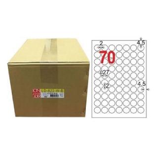 【龍德】LONGDER 三用電腦標籤 A4 70格 圓型標籤 直徑27mm白色1000張/箱 LD-822-W-B(適用雷射、噴墨、影印)
