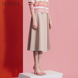 【JESSICA】優雅百搭鬆緊腰百褶長裙242105（米杏）
