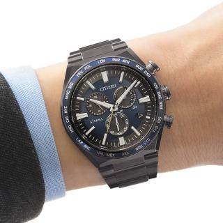 【CITIZEN 星辰】GENTS 極速風暴光動能鈦金屬電波計時男錶-藍x黑/41.1mm 母親節限定(CB5967-66L)