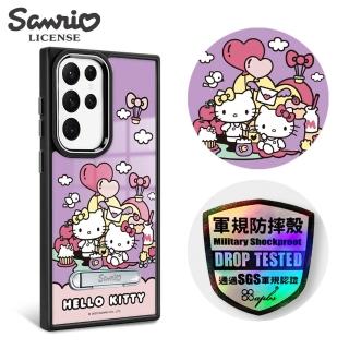 【apbs】三麗鷗 Samsung S24/S23系列 軍規防摔鋁合金鏡頭框立架手機殼(樂園凱蒂-黑框)
