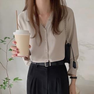【D.studio】韓版氣質設計感雪紡長袖襯衫(長袖上衣 女裝 衣服 寬鬆上衣 顯瘦上衣 長袖t恤 冬裝 W179)