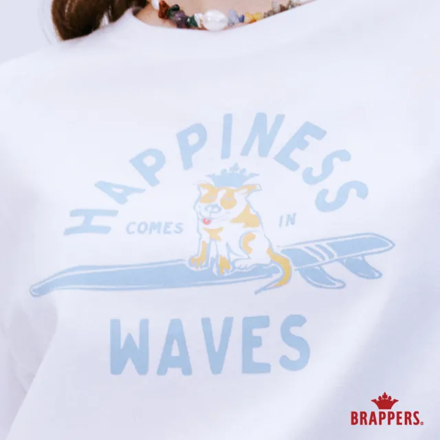 【BRAPPERS】女款 HAPPINESS印花短版寬T(白)