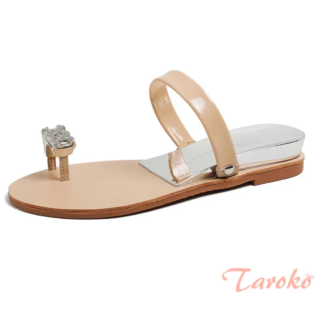 【Taroko】華麗晶鑽套趾平底大碼涼拖鞋(2色可選)