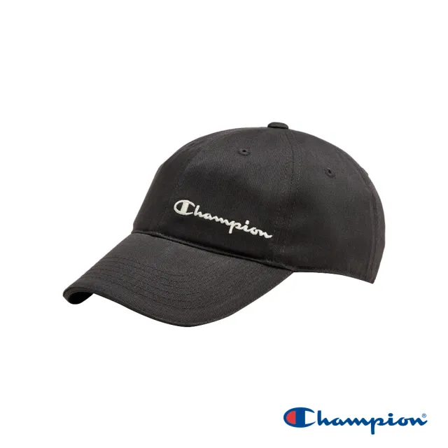 【Champion】官方直營-刺繡草寫LOGO棒球帽(黑色)