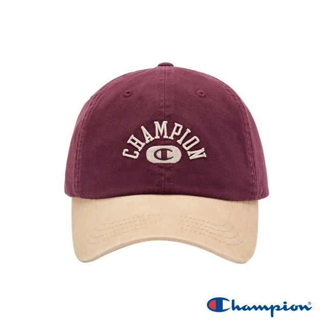 Champion 官方直營-刺繡LOGO拚色棒球帽(深紅淺褐色)