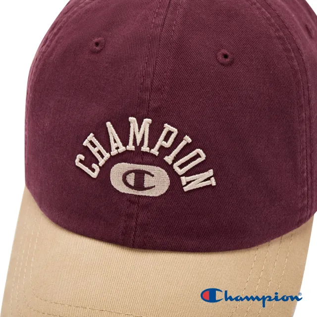 【Champion】官方直營-刺繡LOGO拚色棒球帽(深紅淺褐色)