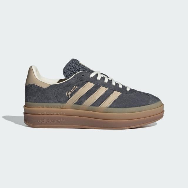 【adidas 愛迪達】Gazelle Bold W 女 休閒鞋 經典 復古 三葉草 厚底 增高 霧灰 米(IE0428)