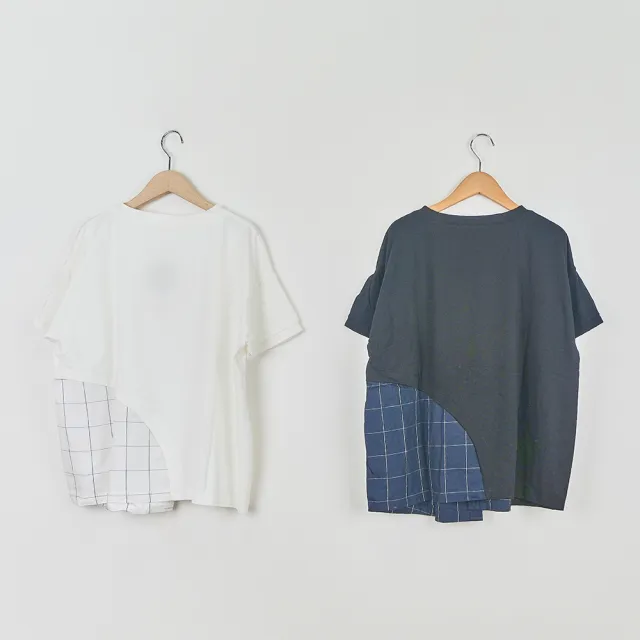 【MOSS CLUB】防汙棉材質配布格子短袖棉T(黑 白)