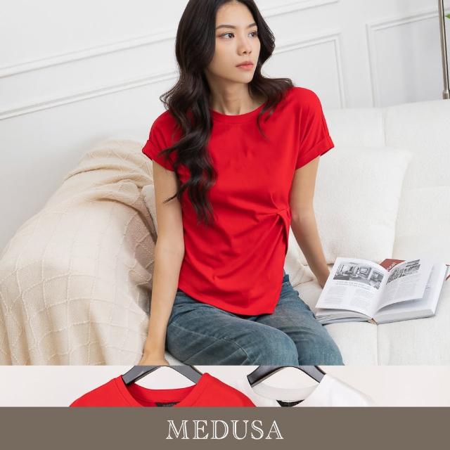 【MEDUSA 曼度莎】現貨-造型抓褶收腰超顯瘦T恤 - 2色（M-XL）｜女休閒上衣 短袖上衣(301-53001)