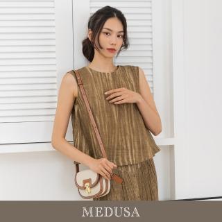 【MEDUSA 曼度莎】現貨-超涼直壓紋亞麻無袖上衣（M-XL）｜涼感亞麻 女休閒上衣(301-1020A)
