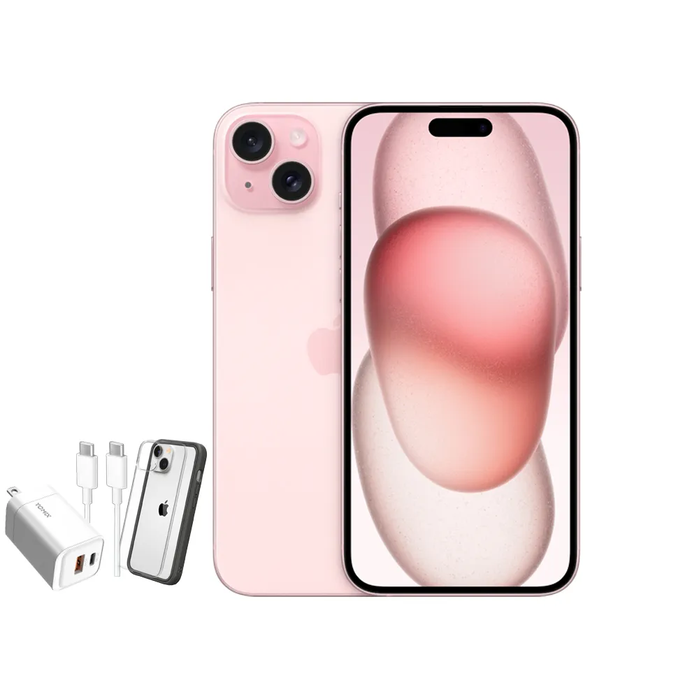 【Apple】粉色限定優惠iPhone 15(256G/6.1吋)(33W閃充+犀牛盾耐衝殼組)