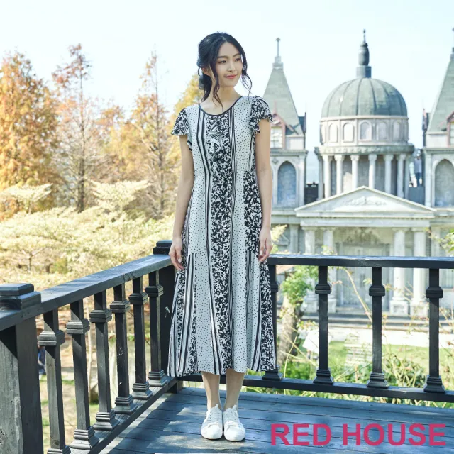 【RED HOUSE 蕾赫斯】點點荷葉邊印花長洋裝(白色)