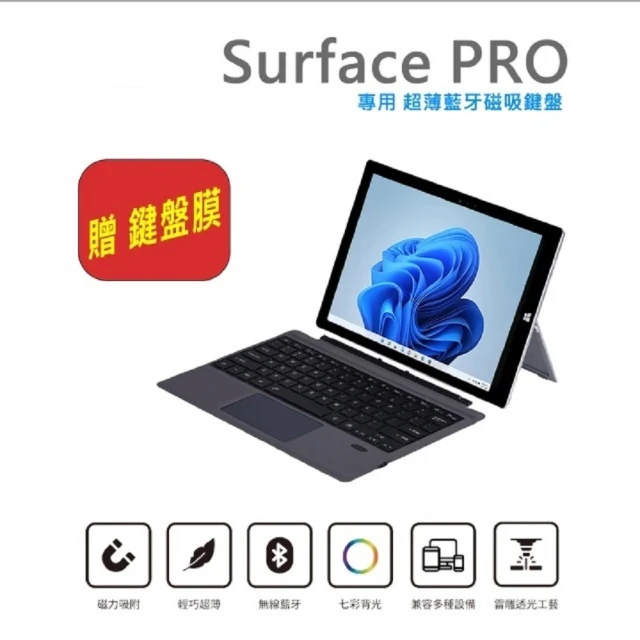 微軟 Surface Pro 8 9 X 藍芽注音鍵盤 七彩