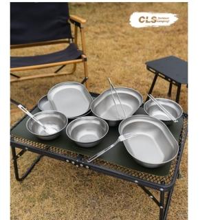 【May shop】兩入組 戶外304不鏽鋼餐盤6件套裝自駕遊便攜燒烤露營家用湯盆小碗碟