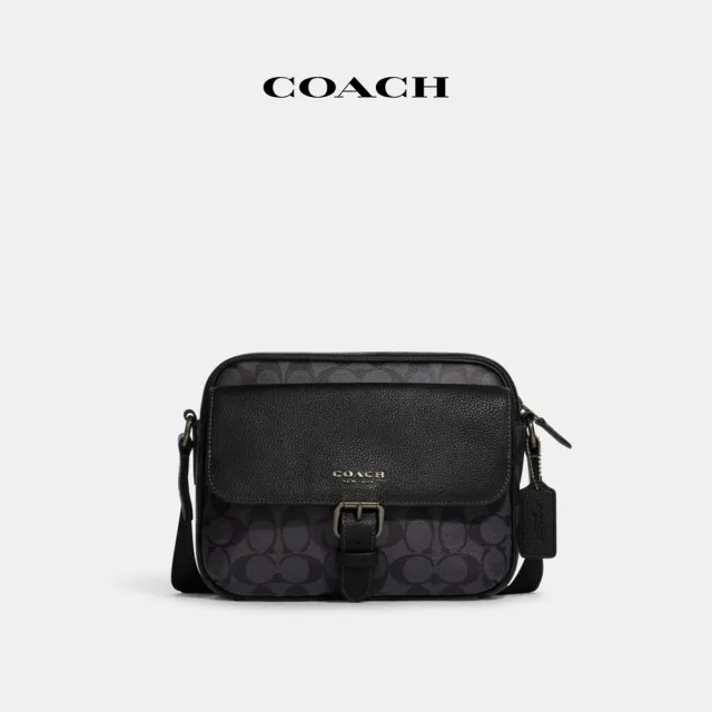 【COACH蔻馳官方直營】HUDSON經典Logo斜背手袋-QB/炭黑色/黑色(CB846)