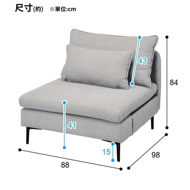 【NITORI 宜得利家居】◎耐磨耐刮 防潑水貓抓布 布質L型沙發 1人用+躺椅 MS01 N-S布 AQ-LGY(貓抓布)