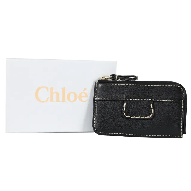 【Chloe’ 蔻依】Edith 簡約包包造型烙印LOGO小牛皮信用卡卡片零錢包(黑)