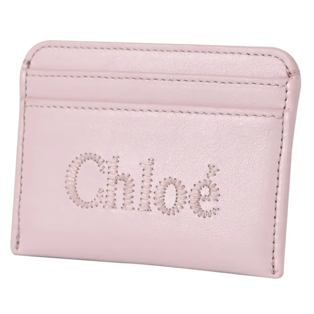 【Chloe’ 蔻依】SENSE 經典電繡LOGO小牛皮4卡信用卡名片隨身卡(粉紫)