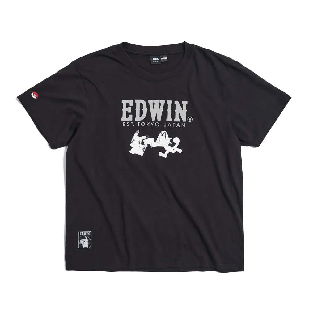 【EDWIN】男裝 寶可夢 皮卡丘與喵喵短袖T恤(黑色)