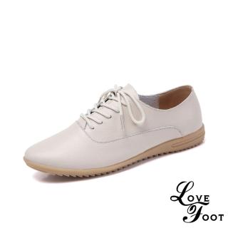 【LOVE FOOT 樂芙】真皮牛津鞋 坡跟牛津鞋/真皮超軟底坡跟時尚拼接百搭牛津鞋(米)