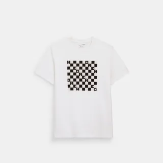 【COACH蔻馳官方直營】棋盤格棉質T恤-黑色和白色(CO792)