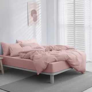 【AnD HOUSE 安庭家居】經典素色-櫻花粉色系-四件式雙人床包雙人被套組(多色任選/柔軟舒適/舒柔棉)