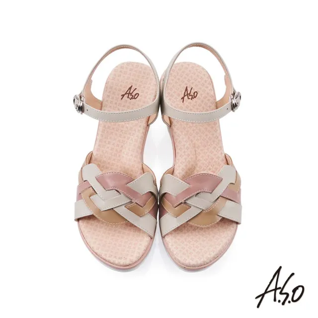 【A.S.O 阿瘦集團】A.S.O窩心氣墊真皮編織楔型涼鞋(米色)