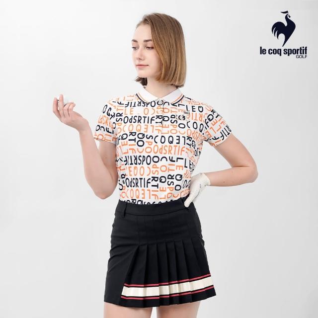 【LE COQ SPORTIF 公雞】官方直營 高爾夫系列 女款白色滿版LOGO高機能防曬短袖POLO衫 QLT2J203