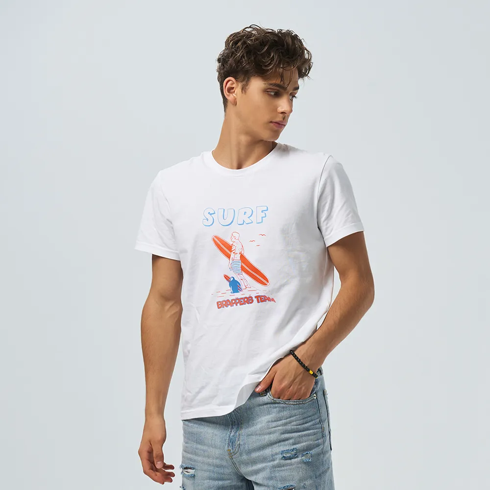 【BRAPPERS】男款 SURF印花圓領T恤(白)