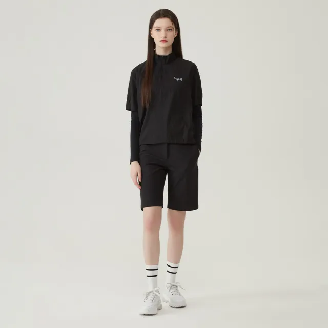 【LE COQ SPORTIF 公雞】高爾夫系列 女款黑色色彩線條舒適彈性中筒襪 QLT0K023