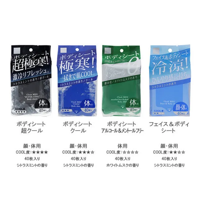 【台隆手創館】日本Clesh Men臉部身體涼感濕巾-40枚入(涼感巾 濕巾)