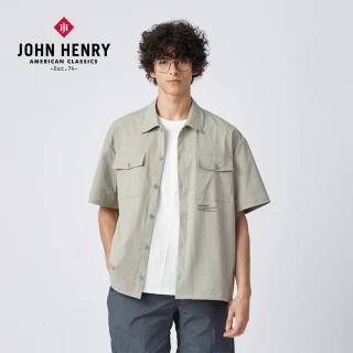 【JOHN HENRY】口袋標語尼龍襯衫-灰綠