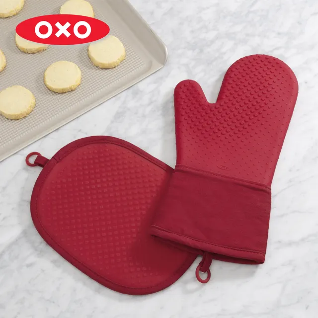 【OXO】矽膠隔熱手套-紅/灰(福利品)