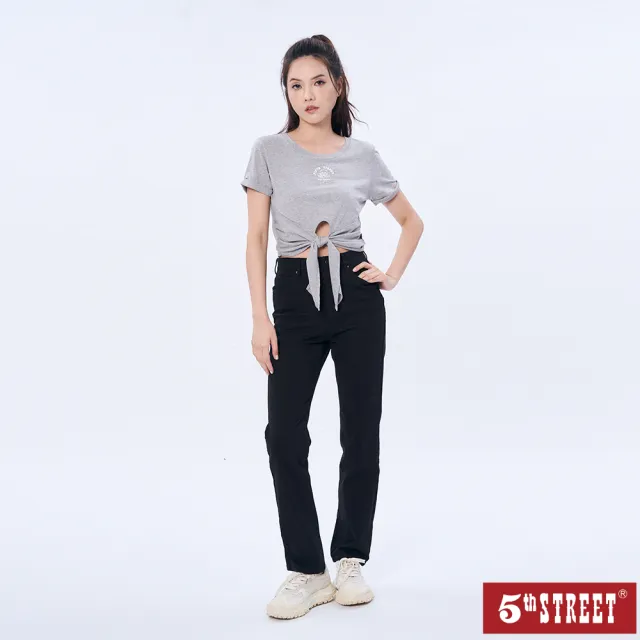 【5th STREET】短t 短袖 上衣 t恤 TEE 花朵 短版 綁帶上衣 女裝 灰色(571025)