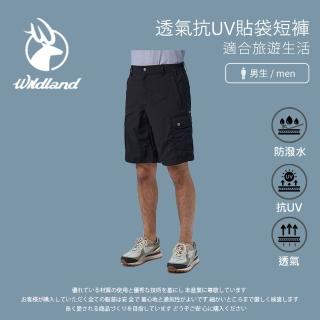 【Wildland 荒野】男透氣抗UV貼袋短褲-S-2L-印黑色-W1392-165(男裝/褲子/運動褲/直筒褲)