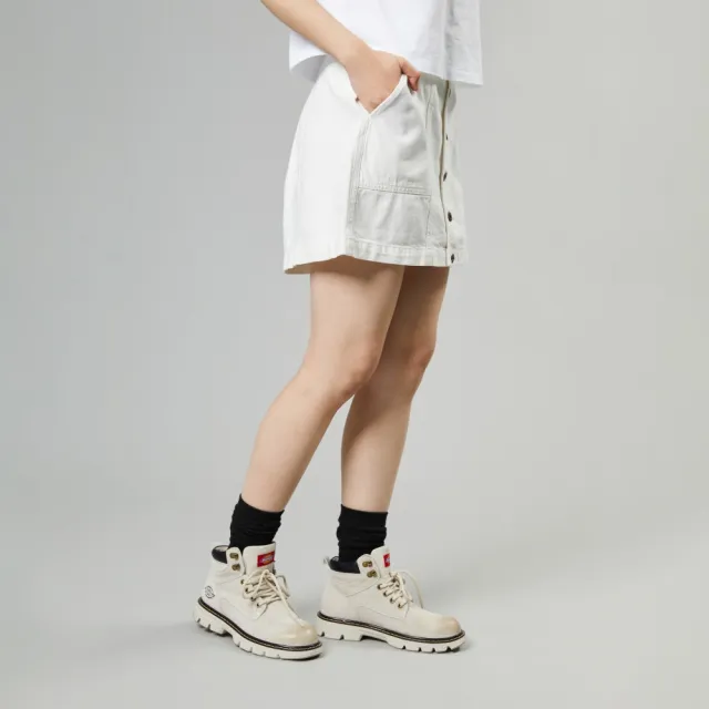 【Dickies】女款白色純棉品牌金屬釦簡約丹寧短裙｜DK013002WHX