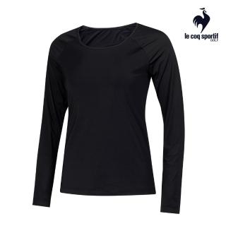 【LE COQ SPORTIF 公雞】官方直營 高爾夫系列 女款黑色基本款圓領冷感彈性透氣內搭衣 QLT2K132