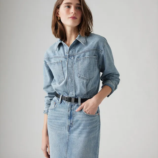 【LEVIS 官方旗艦】女款丹寧牛仔開岔長洋裝 人氣新品 0002Q-0000