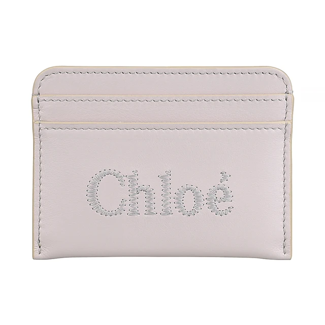 Chloe’ 蔻依 Chloe’ Sense刺繡LOGO小牛皮結合小羊皮4卡名片卡夾(野淺灰)