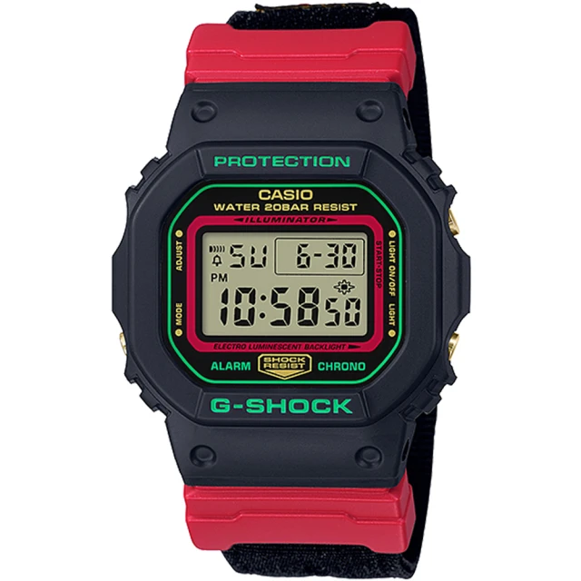 CASIO 卡西歐CASIO 卡西歐 G-SHOCK 堅韌之選耐衝擊數位電子布質腕錶/黑(DW-5600THC-1)