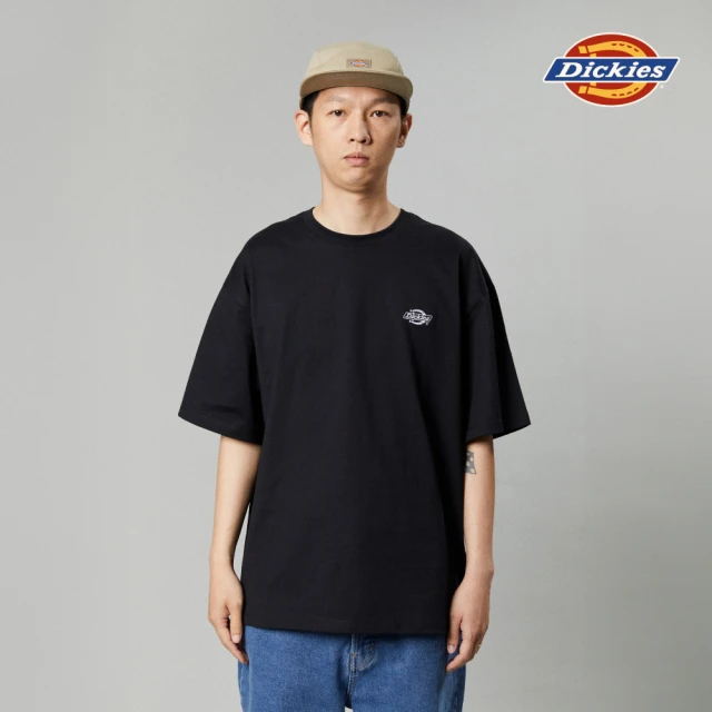 Dickies 男女款黑色純棉胸前簡約刺繡Logo休閒短袖T恤｜DK012964BLK