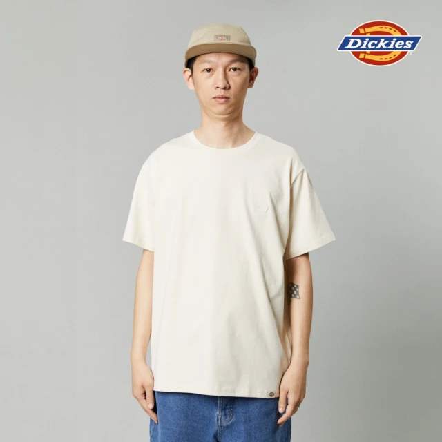 Dickies 男女款淺沙灰純棉胸前刺繡Logo徽章短袖T恤｜DK013083F90