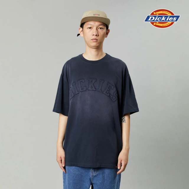 Dickies 男女款深海軍藍純棉胸前弧型大Logo設計寬鬆休閒短袖T恤｜DK013086CG7