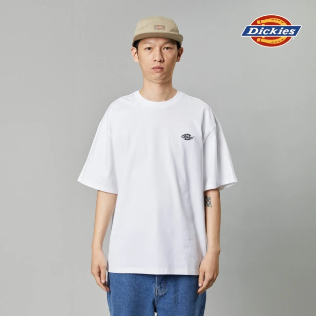 Dickies 男女款白色純棉胸前簡約刺繡Logo休閒短袖T恤｜DK012964WHX