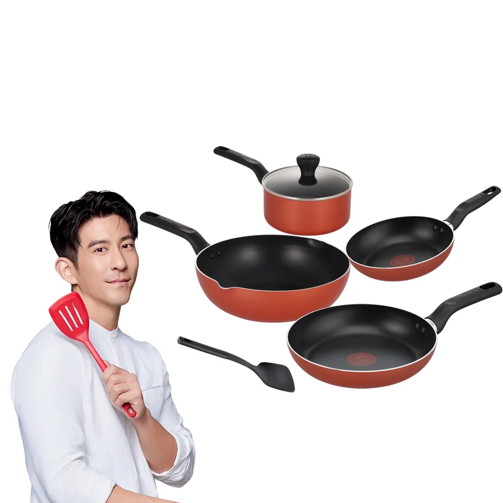 【Tefal 特福】MOMO獨家 波爾多系列不沾鍋4鍋6件組(26cm炒鍋、20cm/24cm平底鍋、18cm湯鍋含蓋+鍋鏟)